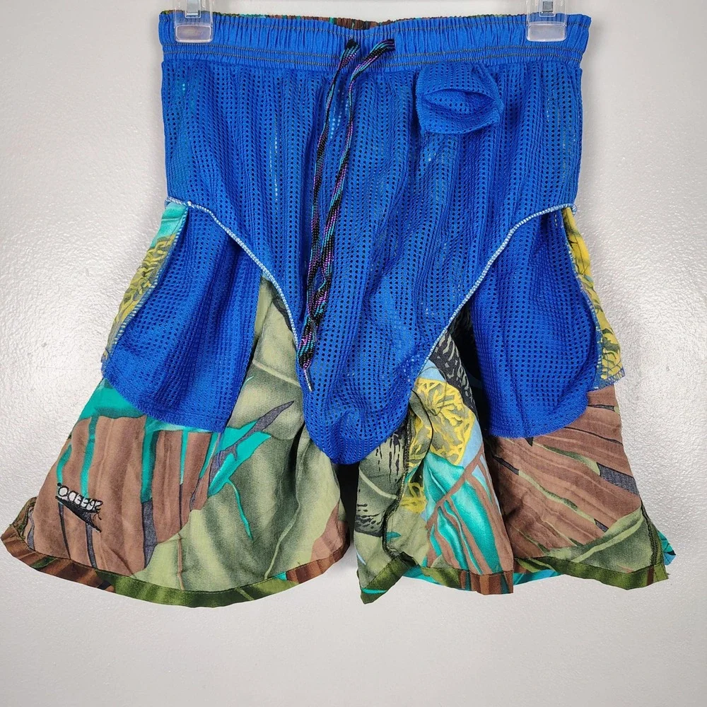 Vintage Speedo Swim Trunks Mens M Tropical Hawaiian Leaf Print Blue Green‎